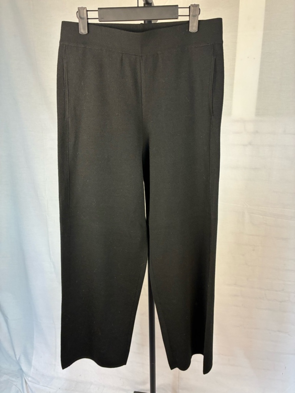 Seventy Venezia Wool Sweater Knit Wide Leg Pants in Black 44